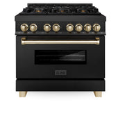 ZLINE - 36 in. Wide 6 Burner Autograph Edition 4.6 cu. ft. Freestanding Legacy Dual Fuel Range with Gold Accents - Black