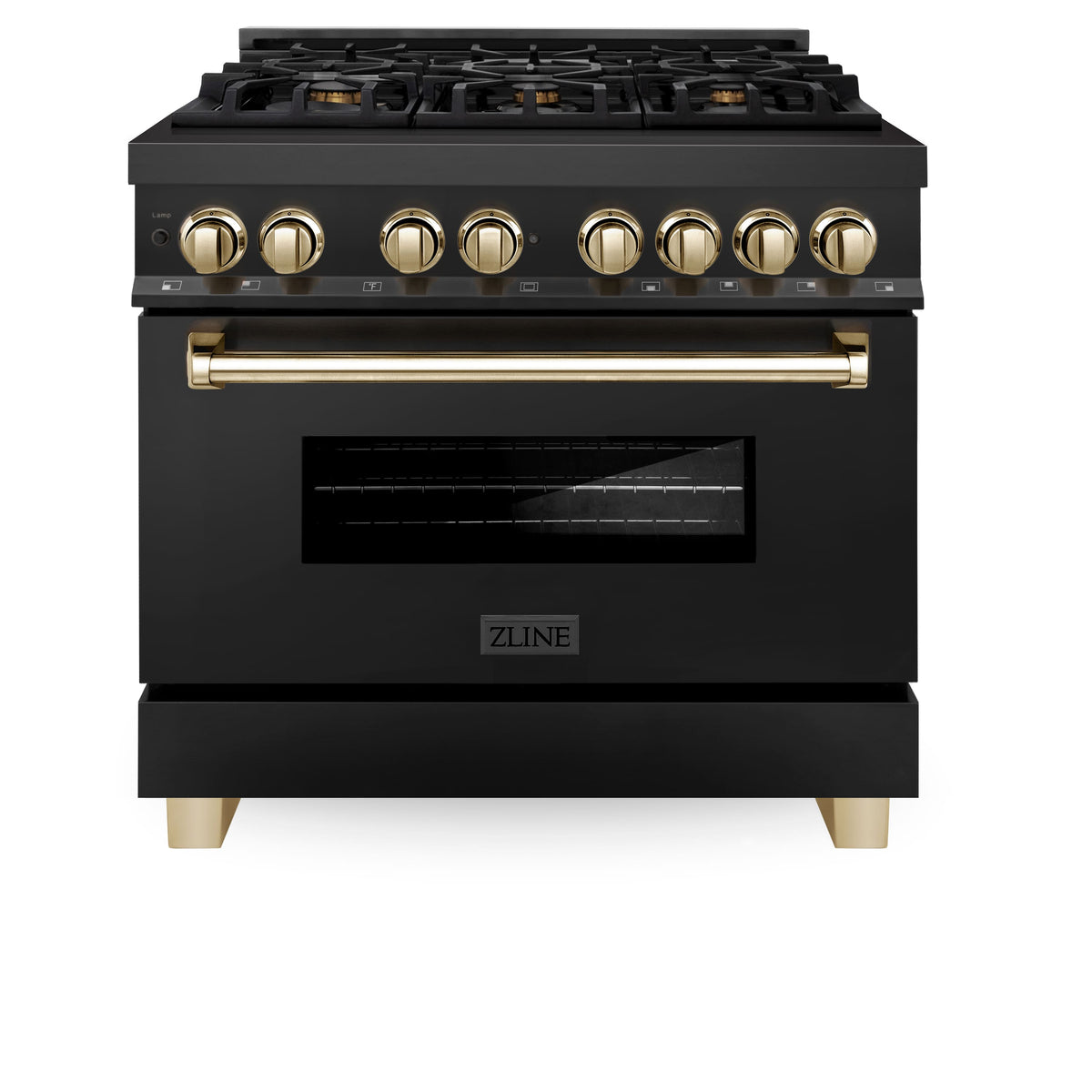 ZLINE - 36 in. Wide 6 Burner Autograph Edition 4.6 cu. ft. Freestanding Legacy Dual Fuel Range with Gold Accents - Black