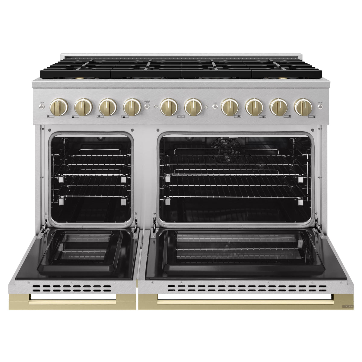 ZLINE - Autograph 48 in. 6.7 cu. ft. Marino Freestanding DuoPro Dual Fuel Range in Satin Stainless Steel and Bronze Accents - Satin Stainless Steel