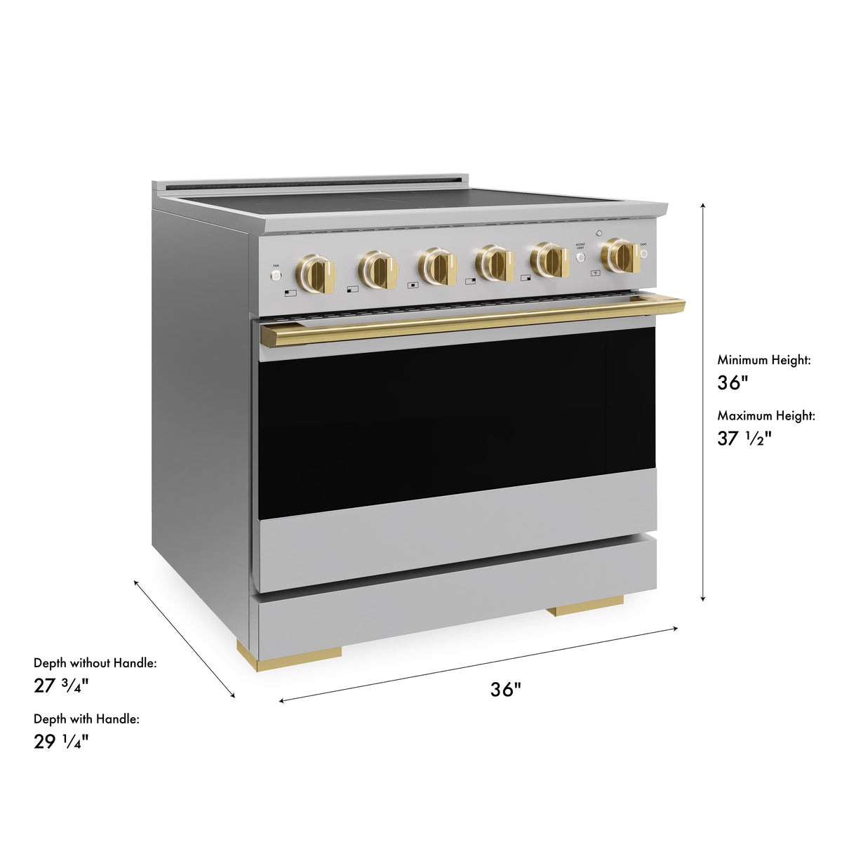 ZLINE - Autograph 36 in. 5.2 cu. ft. Marino Freestanding Induction Range with 5 Burners and Convection Oven w/ Gold Accents - Stainless Steel