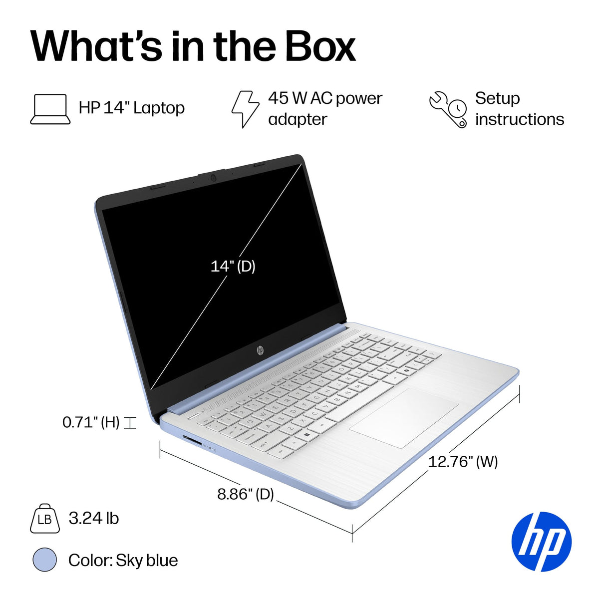HP - 14" Laptop - Intel N150 Processor - 4GB Memory - 128GB UFS - Sky Blue