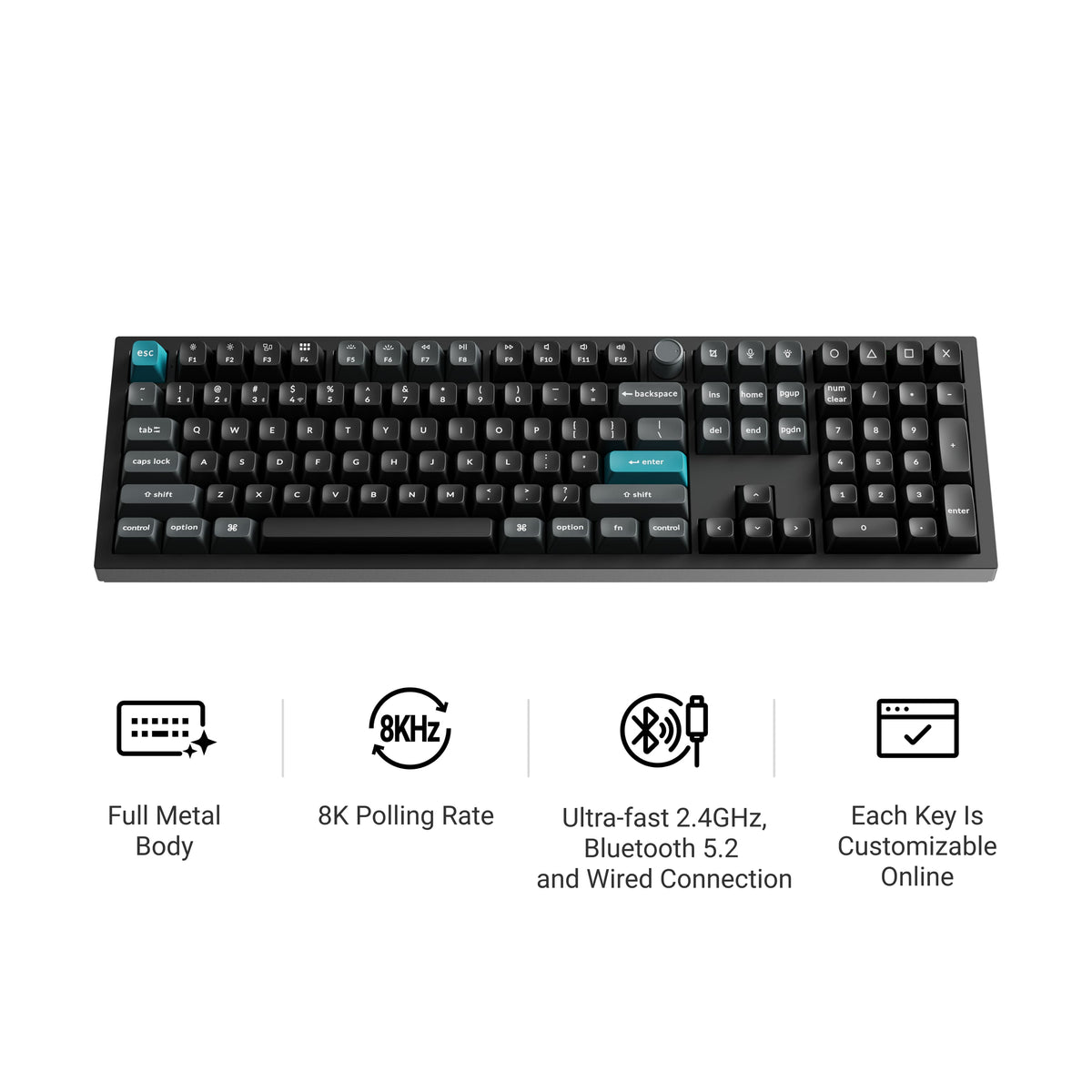 Keychron - Q6 Ultra 8k 100% Custom Brown Switch Mechanical Gaming Keyboard with Programmable ZMK Launcher Software - Black