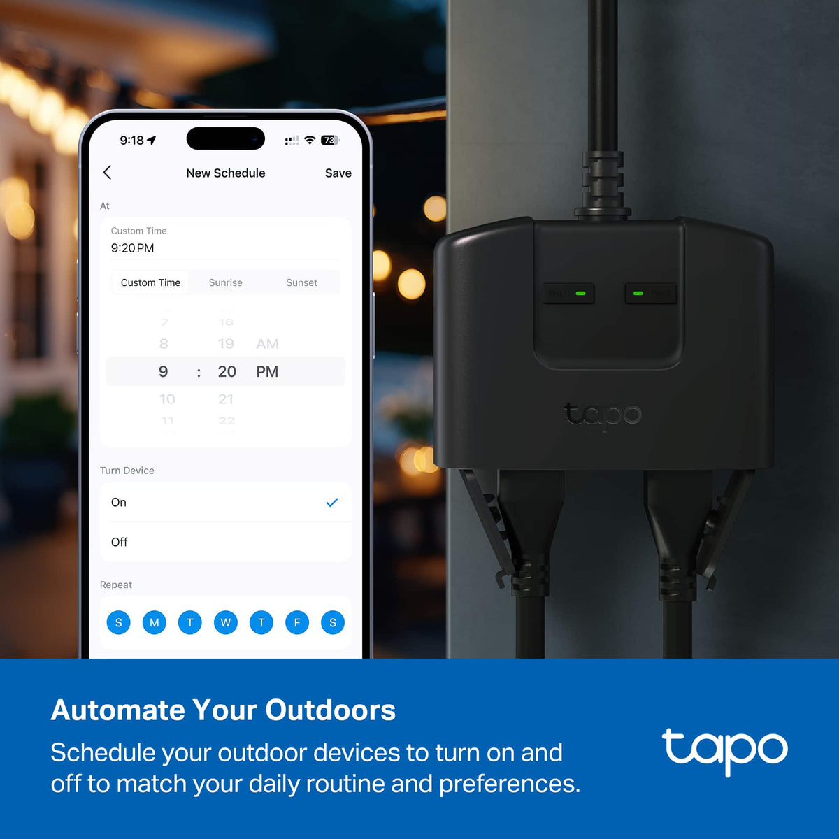 TP-Link - Tapo Smart Wi-Fi Outdoor Dual Plug - Control & Schedule Holiday Decorations & Outdoor Lights - Black