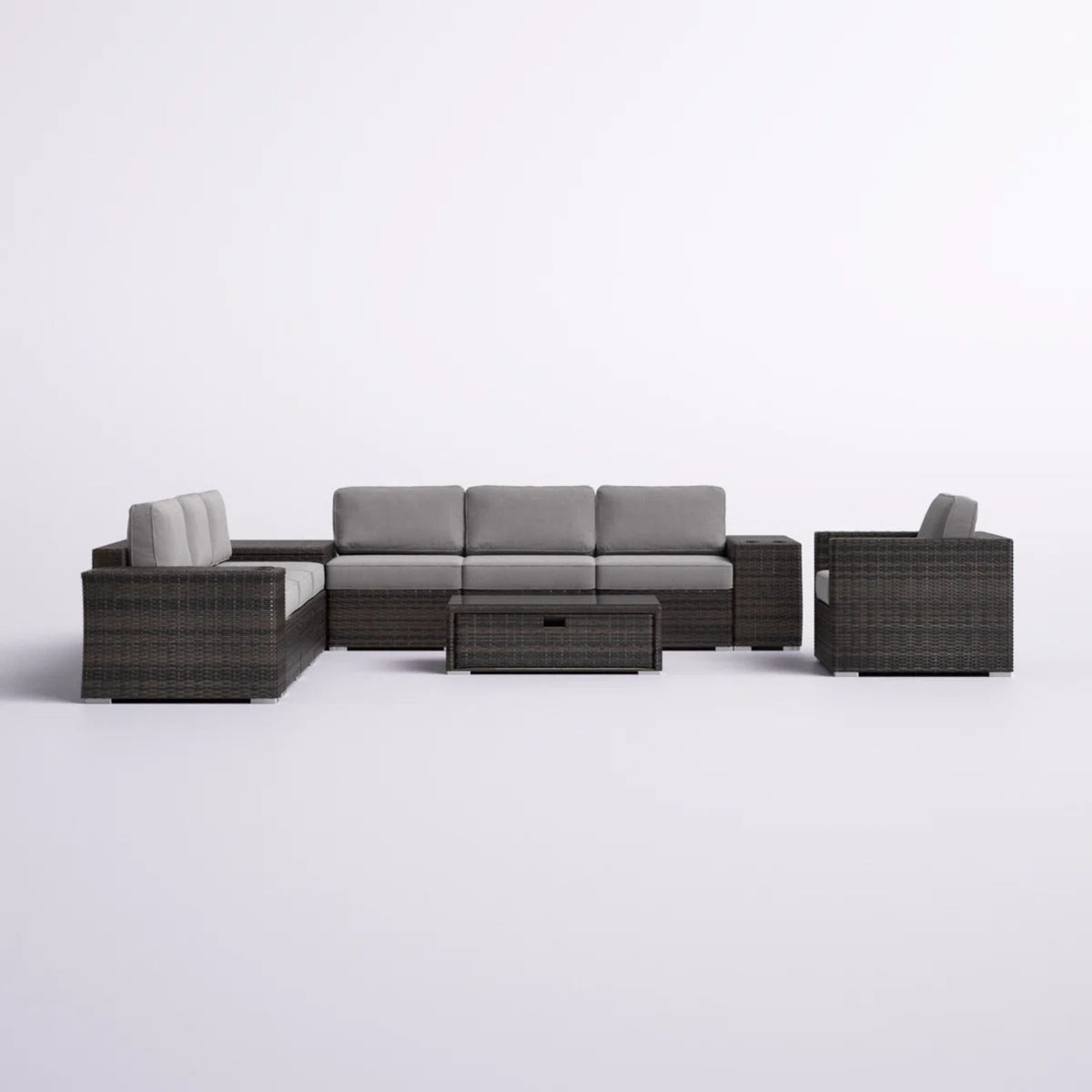 Modern Patio Rattan Sectional Set With Cushions
