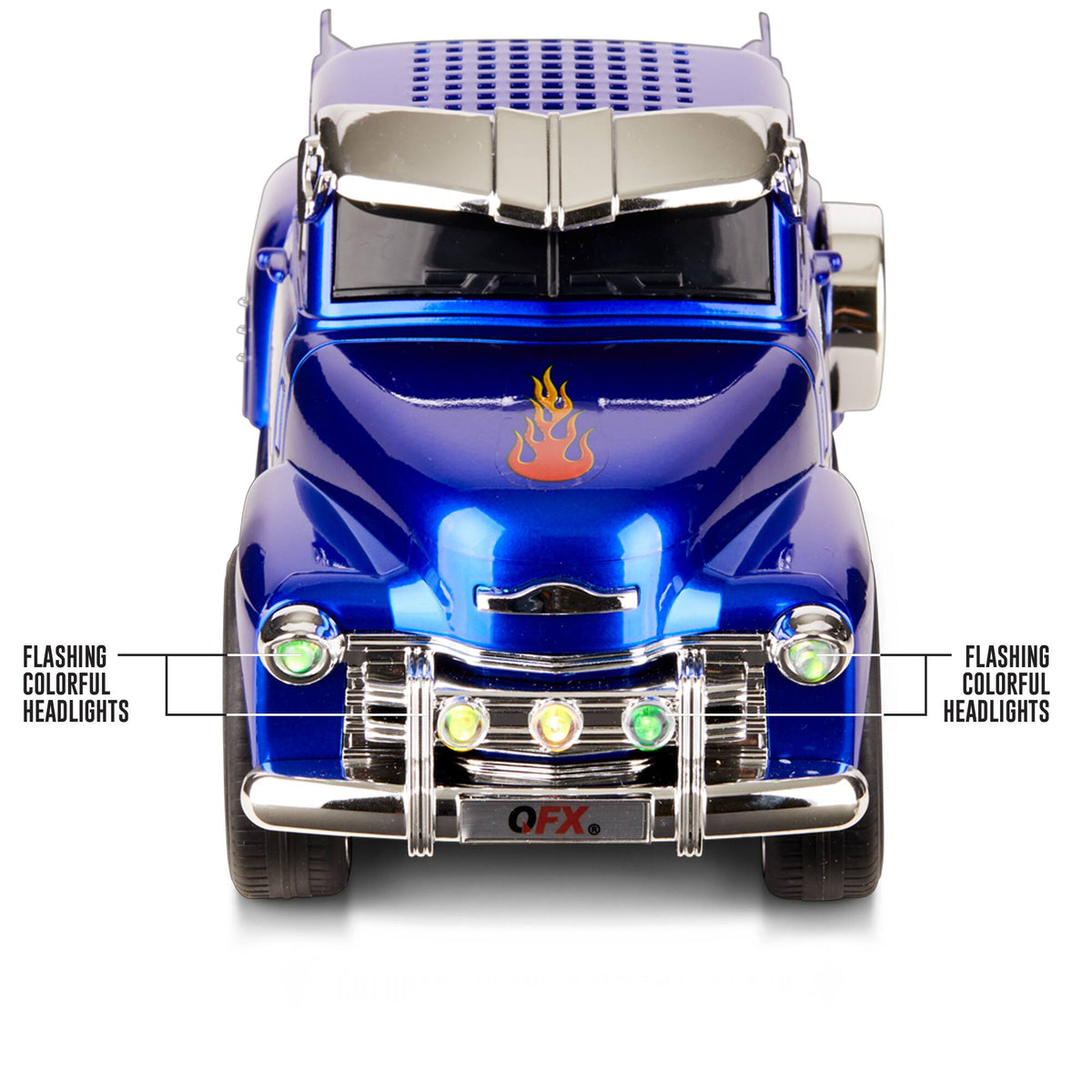 QFX - Retro Classic Truck Portable Bluetooth Speaker with Bass Radiator and LED Lights - Blue