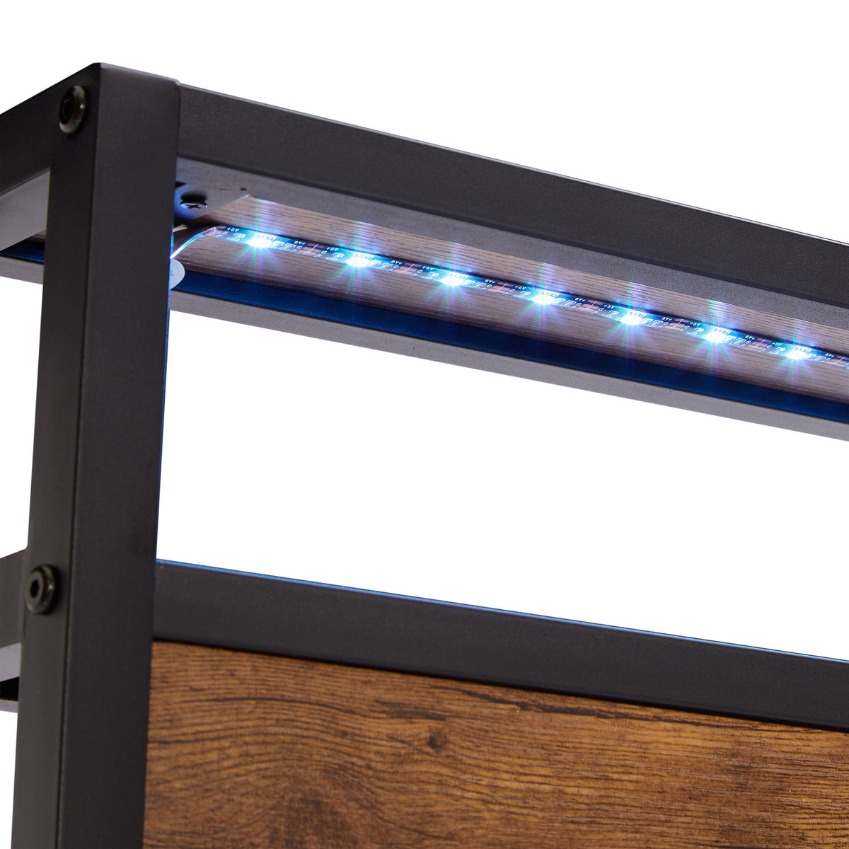Estructura de cama de plataforma metálica con cabecera y pie de cama de madera con forro USB, luces LED, no necesita somier, gran almacenamiento debajo de la cama