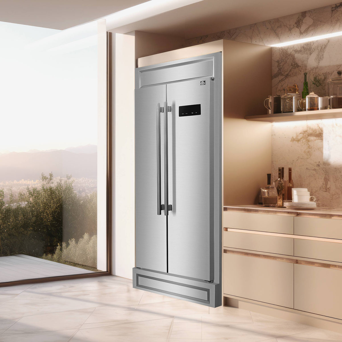 Forno Appliances - 37 in. Wide Salerno 15.6 Cu. Ft. Built-In Side-by-Side Refrigerator with Spill-proof Shelves - Stainless Steel VCM