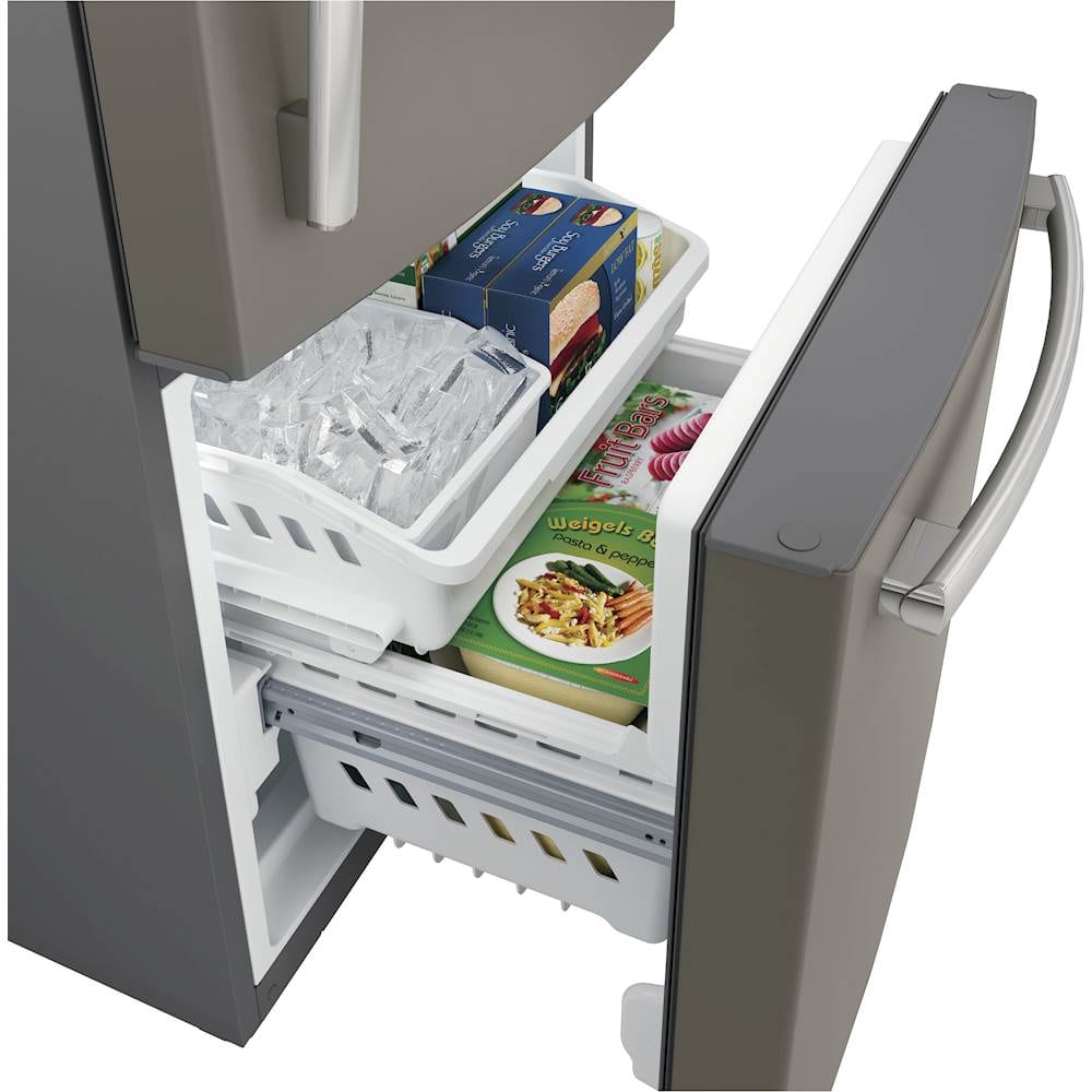 GE - 30 in. Wide 21.0 Cu. Ft. Bottom-Freezer Refrigerator with Sliding Snack Drawer - Slate