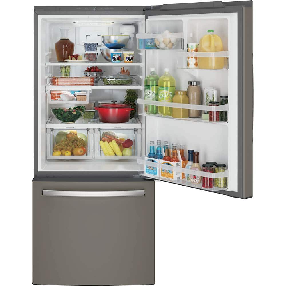 GE - 30 in. Wide 21.0 Cu. Ft. Bottom-Freezer Refrigerator with Sliding Snack Drawer - Slate