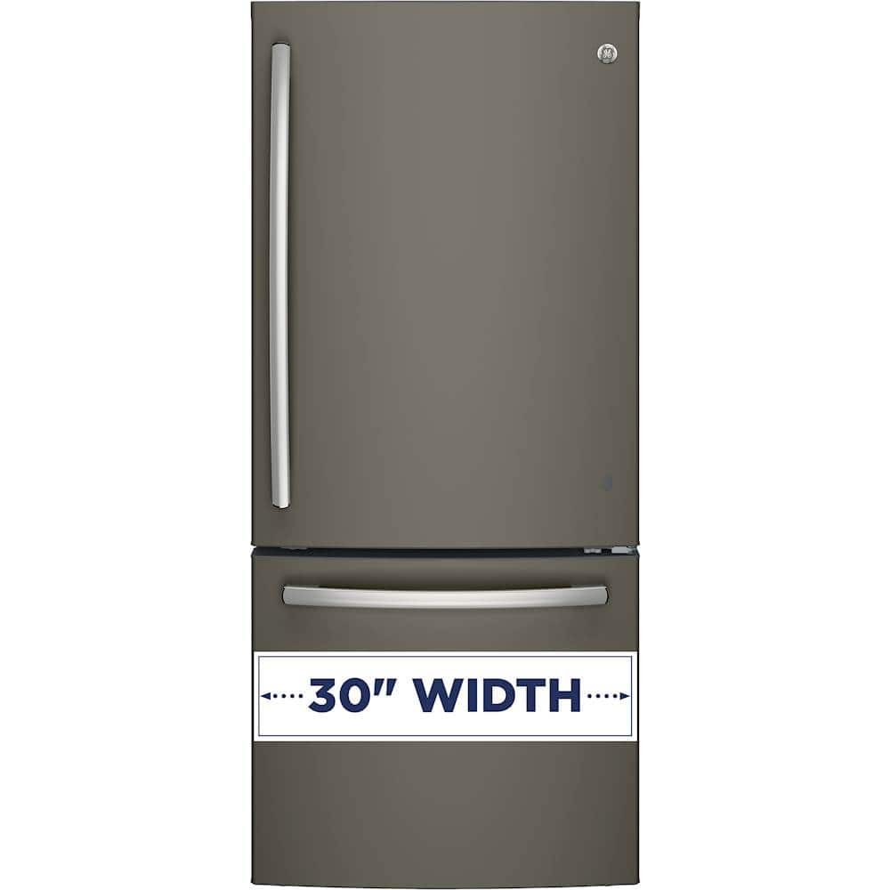 GE - 30 in. Wide 21.0 Cu. Ft. Bottom-Freezer Refrigerator with Sliding Snack Drawer - Slate