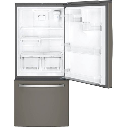 GE - 30 in. Wide 21.0 Cu. Ft. Bottom-Freezer Refrigerator with Sliding Snack Drawer - Slate