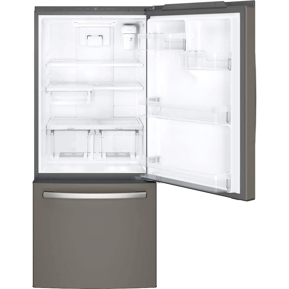 GE - 30 in. Wide 21.0 Cu. Ft. Bottom-Freezer Refrigerator with Sliding Snack Drawer - Slate