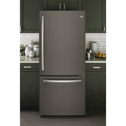 GE - 30 in. Wide 21.0 Cu. Ft. Bottom-Freezer Refrigerator with Sliding Snack Drawer - Slate