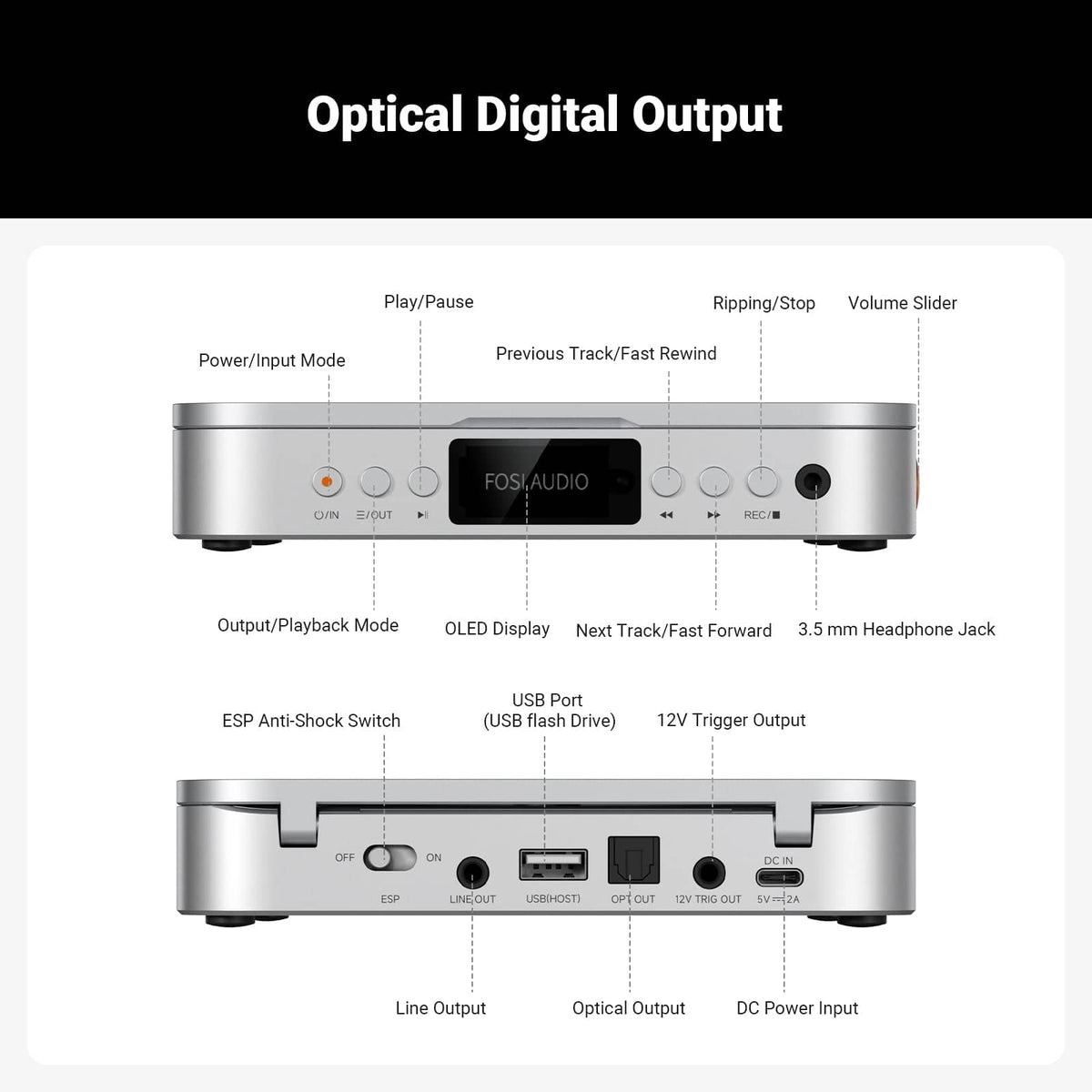 Fosi Audio - Merak CD Player - Silver