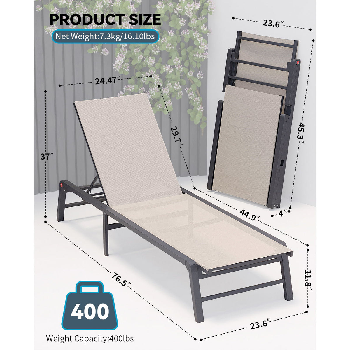 Tumbona de exterior con respaldo ajustable (juego de 2) - Beige