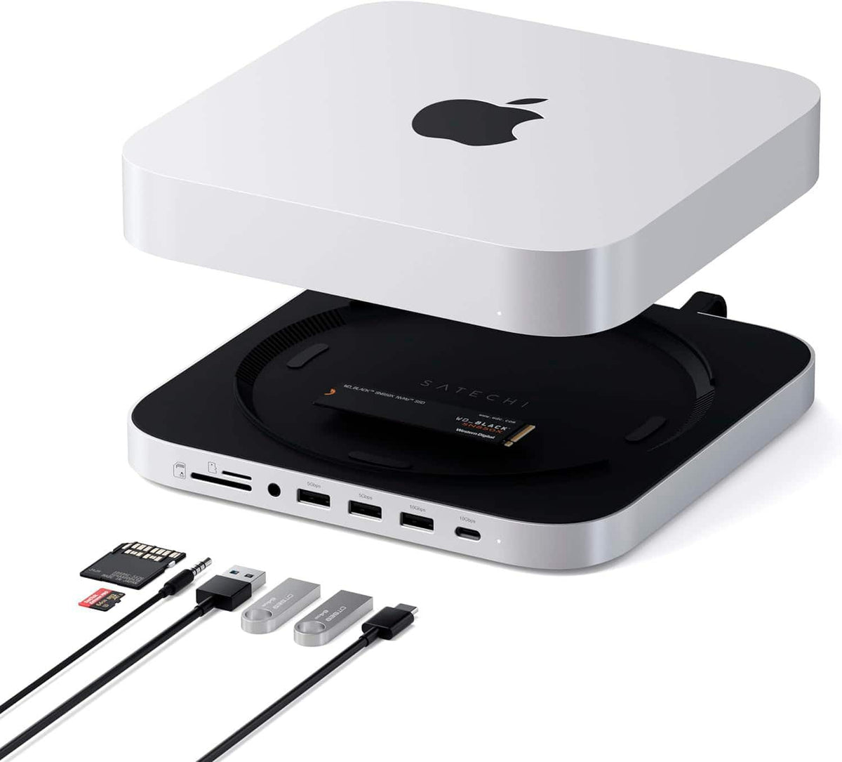 Satechi - Stand & Hub For Mac Mini / Studio With NVMe SSD Enclosure - Silver