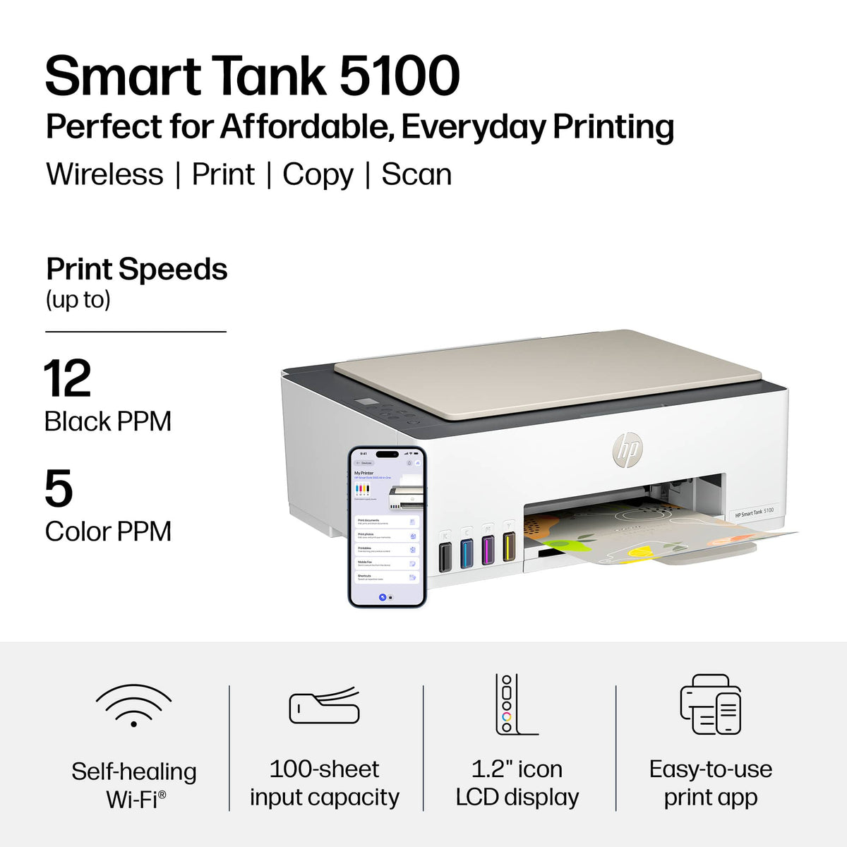 HP - Smart Tank 5100 Wireless All-in-One AI-Enabled Cartridge-Free Supertank Inkjet Printer with 3 Years of Ink Included¹ - White