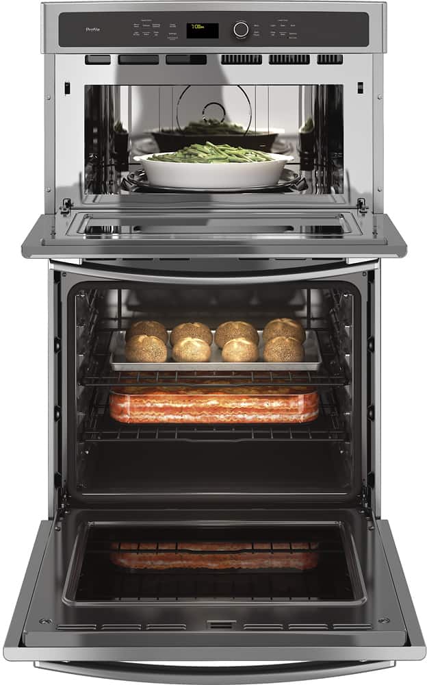 GE Profile - 27" Built-In Double Electric Convection Wall Oven with Built-In Microwave - Stainless Steel