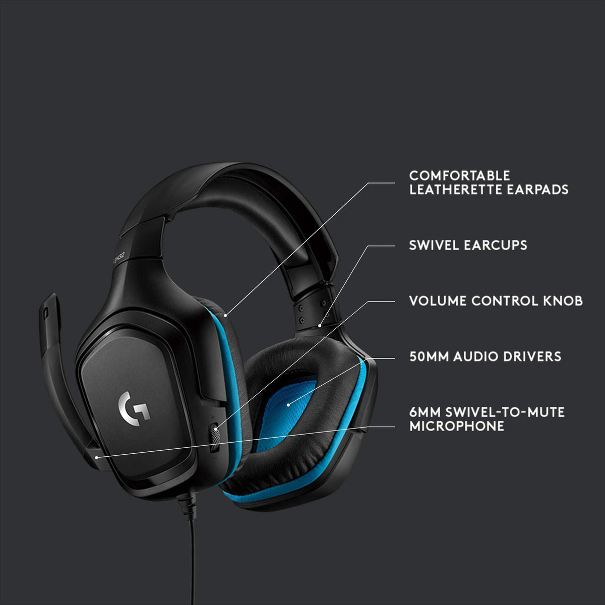 Logitech - G432 Wired Over-the-Ear Gaming Headset for Windows - Black/Blue