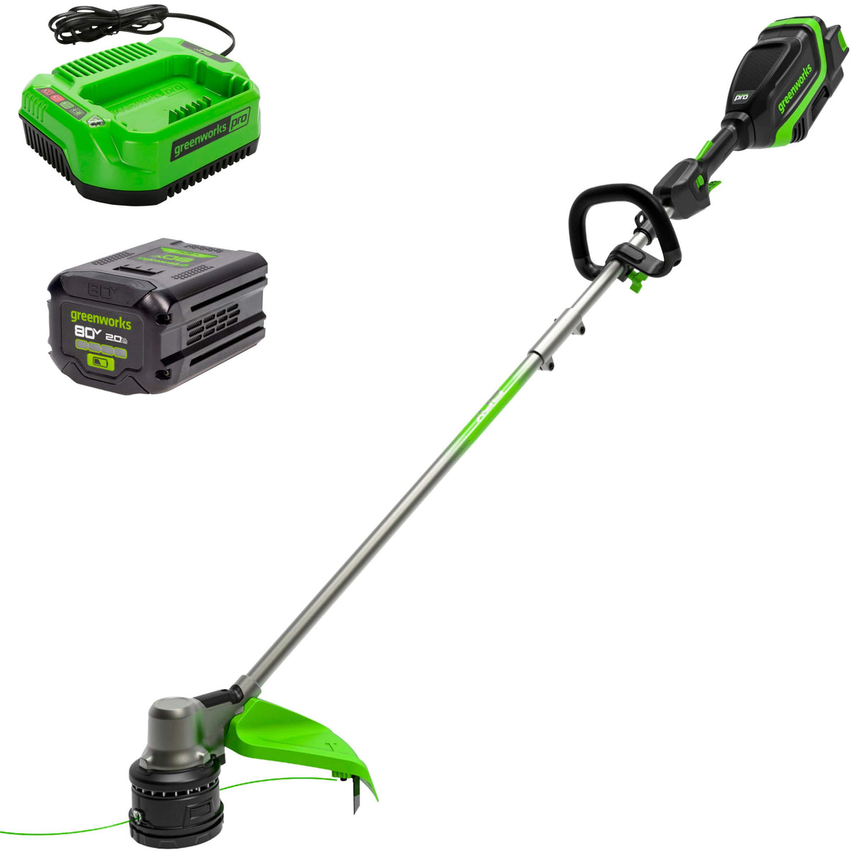 Greenworks - 80V 17" Brushless String Trimmer with 2.0Ah Battery & Charger - Black/Green