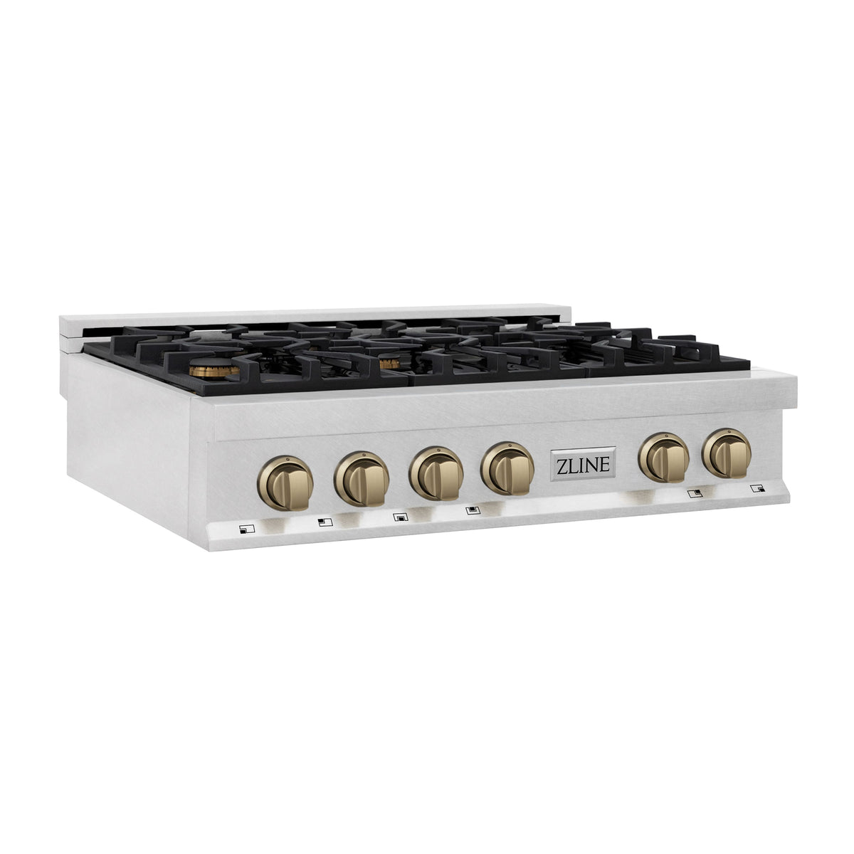 ZLINE - Autograph 36 in. Legacy Gas Rangetop with 6 Burners in Satin Steel with Bronze Accents - Satin Stainless Steel