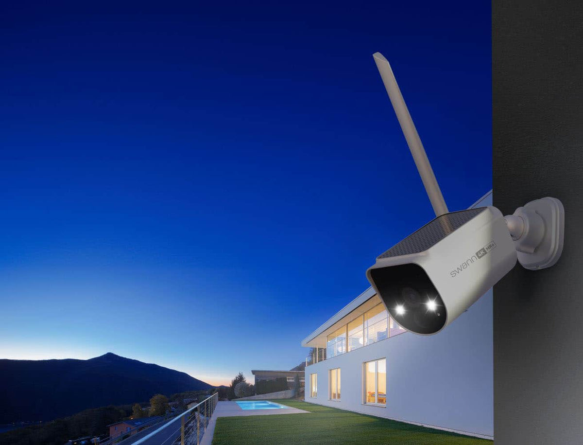 Swann - MaxRanger Version 2 4K Solar Wireless Security System W/ Base Station & 2 Forever Charged Solar Powered Cameras, 64GB - White