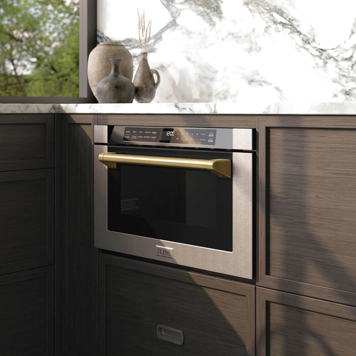 ZLINE - Autograph Edition 24 in. 1.2 cu. ft. Built-in Microwave Drawer - Stainless Steel and Champagne Bronze Accents