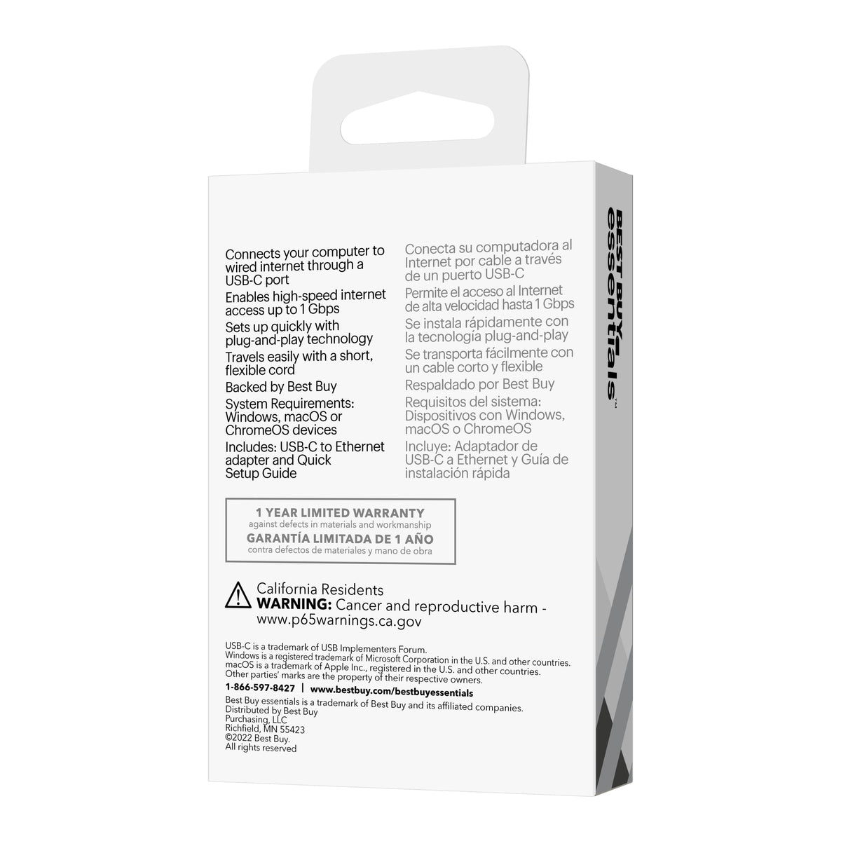 Best Buy essentials™ - USB-C to Ethernet Adapter - White