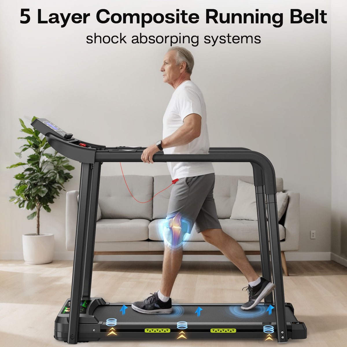 Cinta de correr Walking Pad con diseño plegable, pantalla LED grande, pasamanos estables - Negro