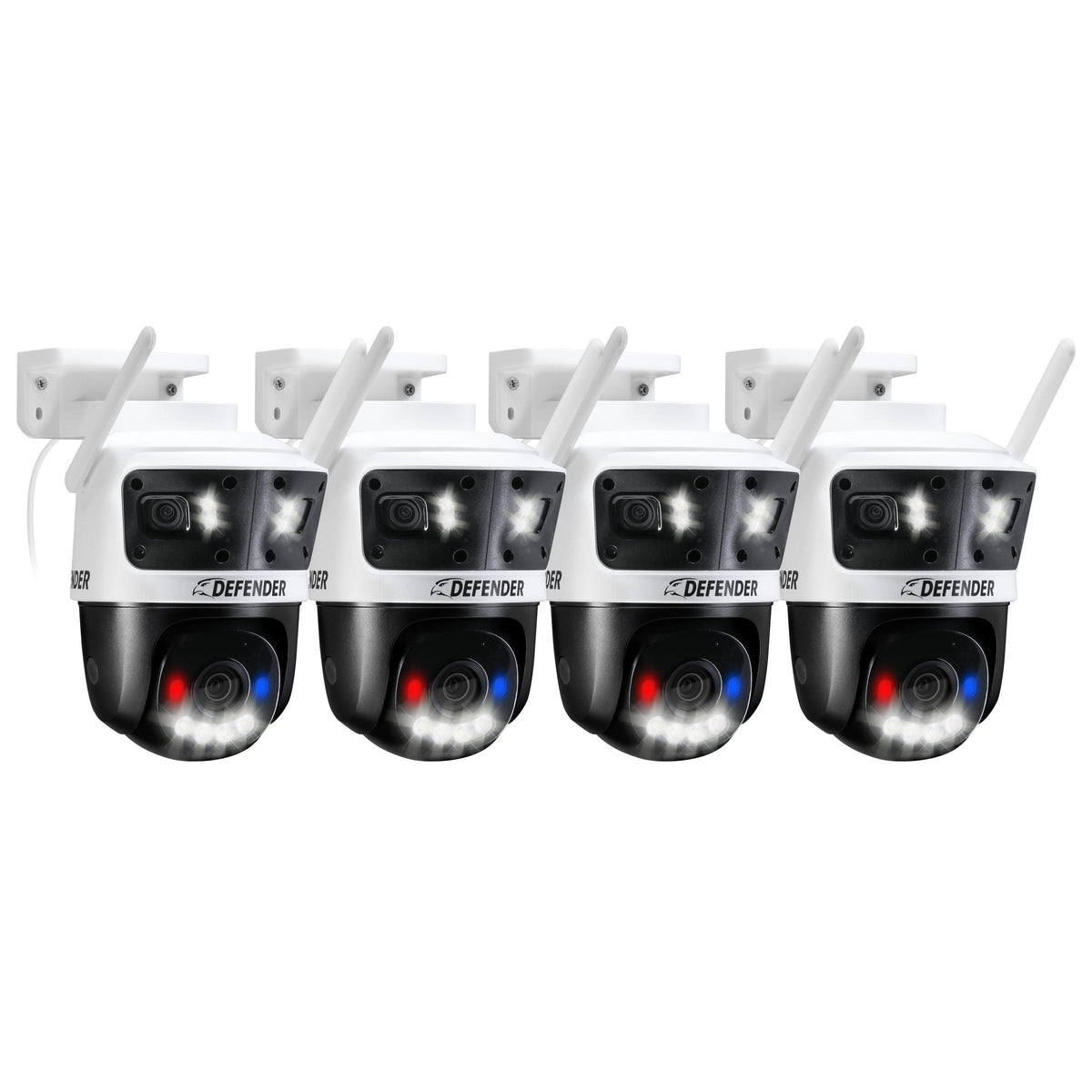 Defender - AI 3K+ Guard Tri-Lens PTZ WIFI Plug-in Security Camera, 360° Tracking, AI Detection, Works w/ Guard App, 4 Pack - White