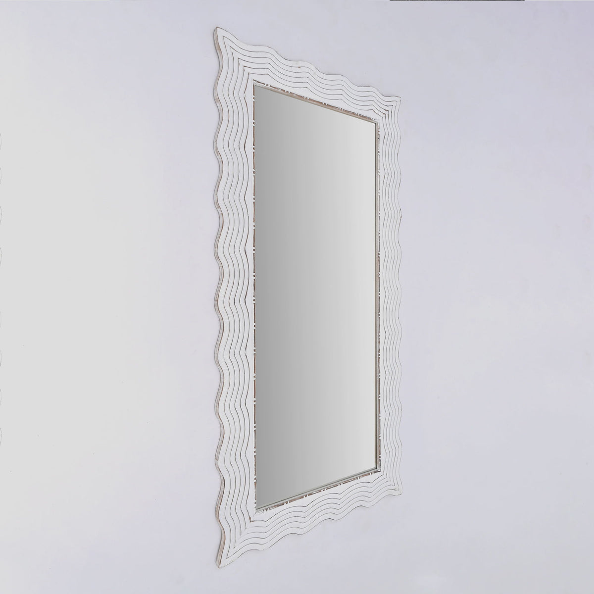 Handcarved Wave Design Rectangle Mirror Accent Enhancing Space - Antique White