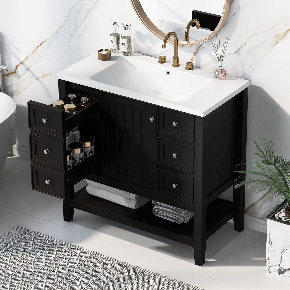 Tocador de baño moderno con lavabo