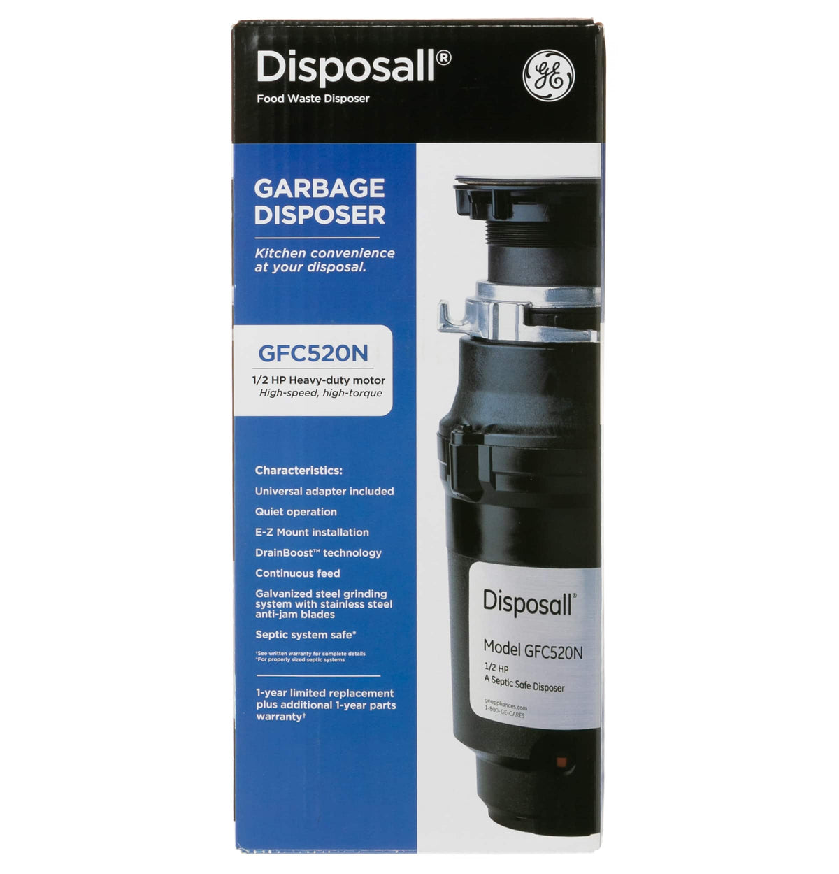 GE - 1/2 HP Continuous Feed Garbage Disposer - Black
