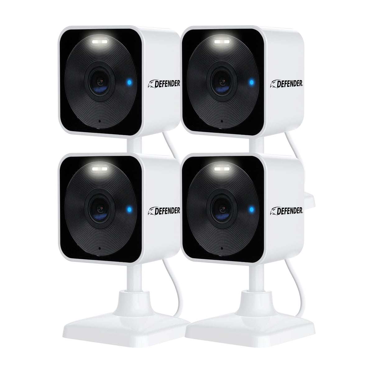 Defender - GO 2K AI POWERED Plug-in Power Indoor/Outdoor Home Security, Baby & Pet Camera - 4 Pack - White