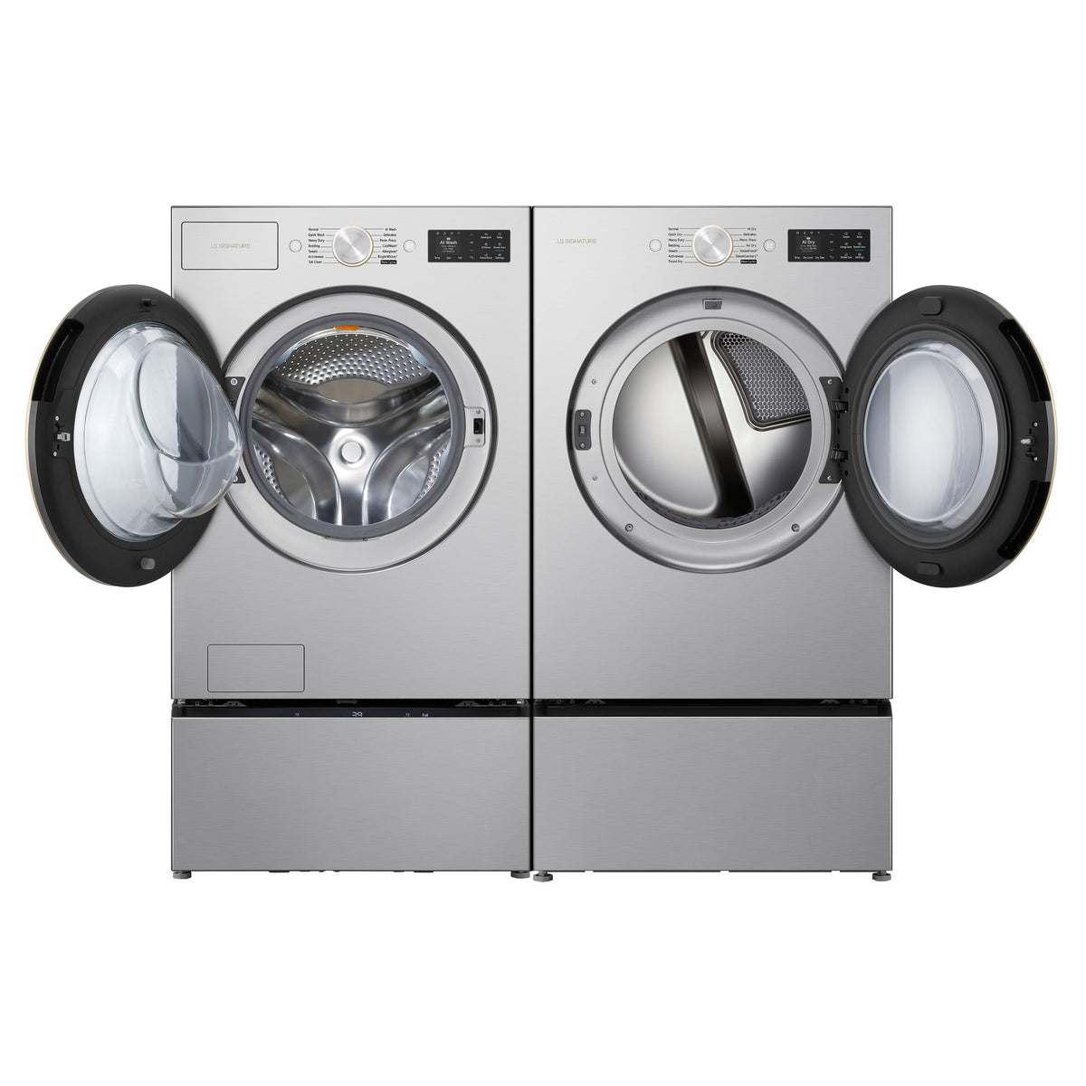 LG - SIGNATURE 5.8 Cu. Ft. Mega Capacity High-Efficiency Stackable Smart Front Load Washer with Steam and ezDispense - Platinum Steel