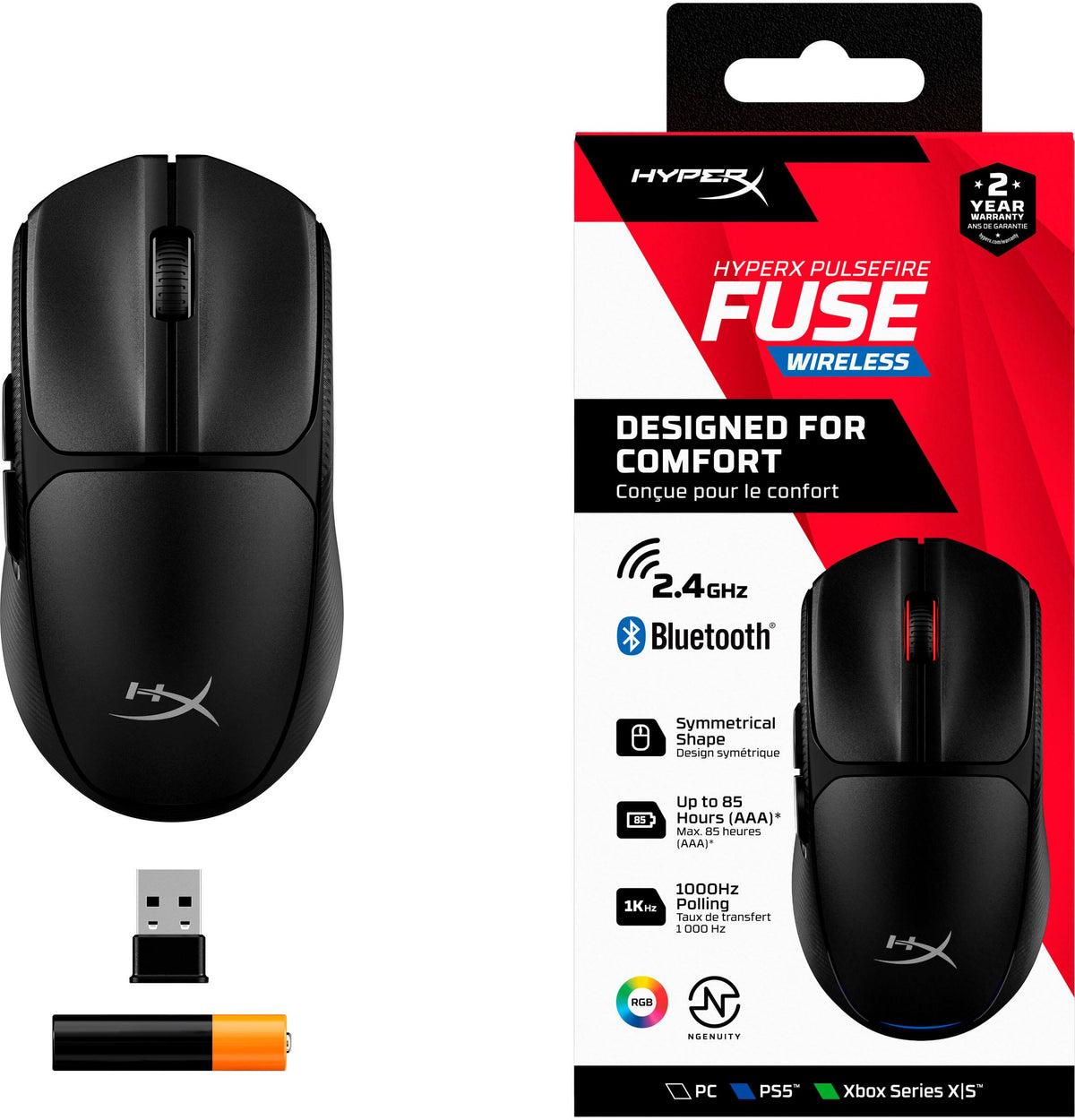 HyperX - Pulsefire Fuse Lightweight Wireless Optical Gaming Mouse with RGB Lighting - Wireless - Black
