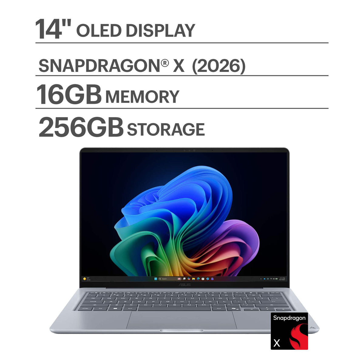 ASUS - Zenbook 14 14" OLED Laptop - Snapdragon X (2026) - 16GB Memory - 256GB Storage - Arctic Blue