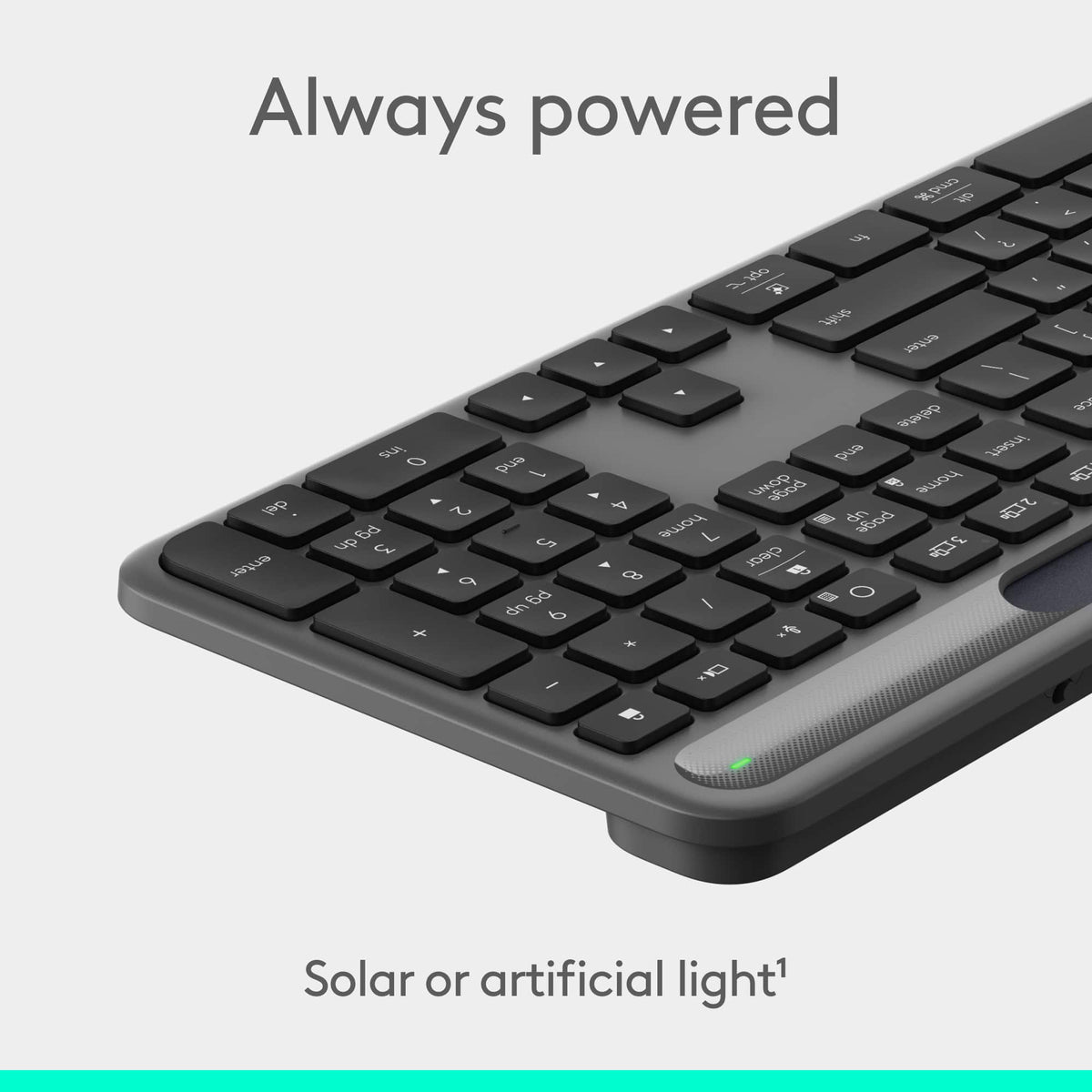 Logitech - Signature Slim Solar+ K980 Wireless Bluetooth Solar and Artificial Light Powered Keyboard with Customizable Keys - Graphite