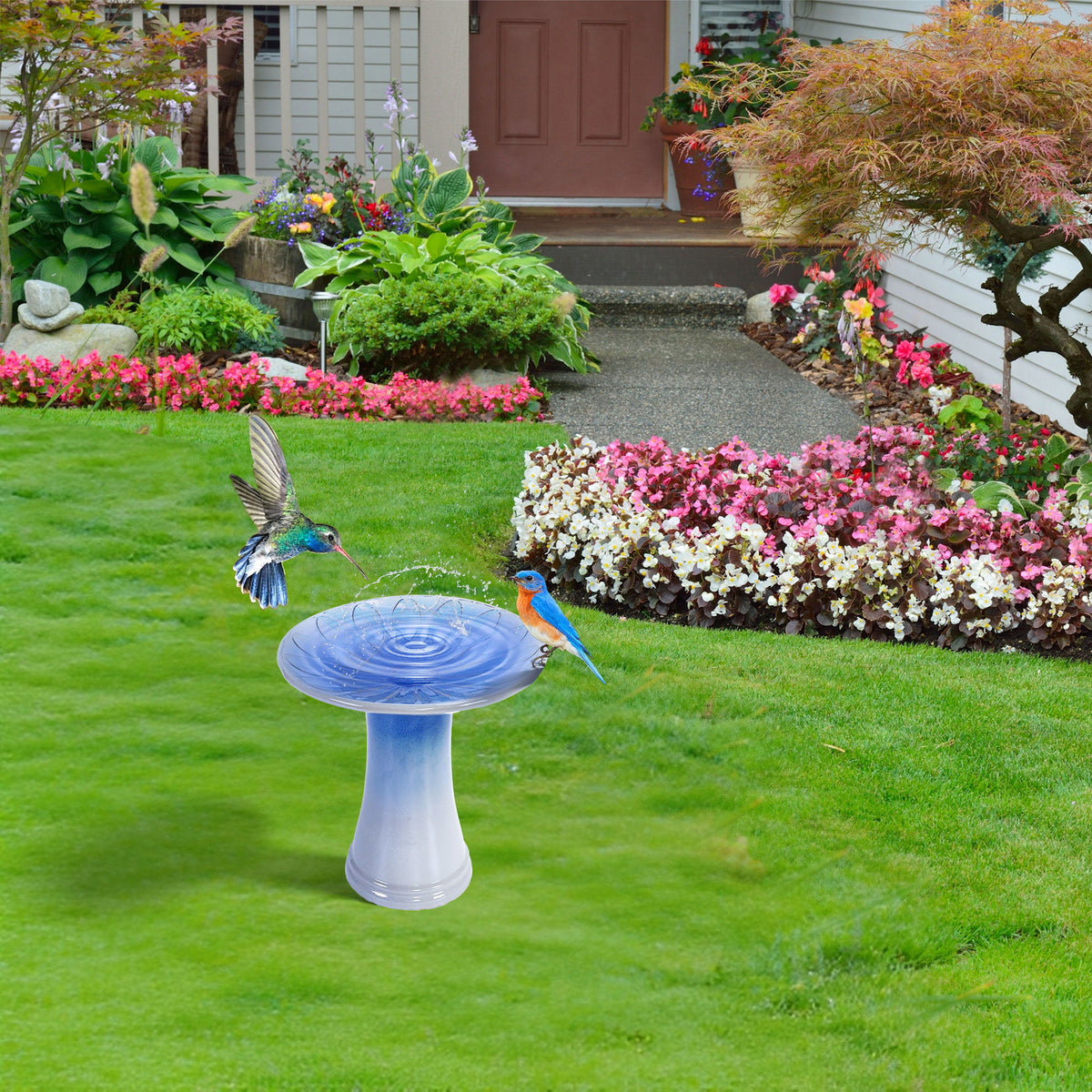 Bañera para pájaros para patio, jardín - gris azulado