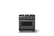 Viking - 36 in. Wide 6 Burner Pro 5 Series 5.1 Cu. Ft. Freestanding Sealed Burner Gas Convection Range with Brushed Brass Trim - Cast Black