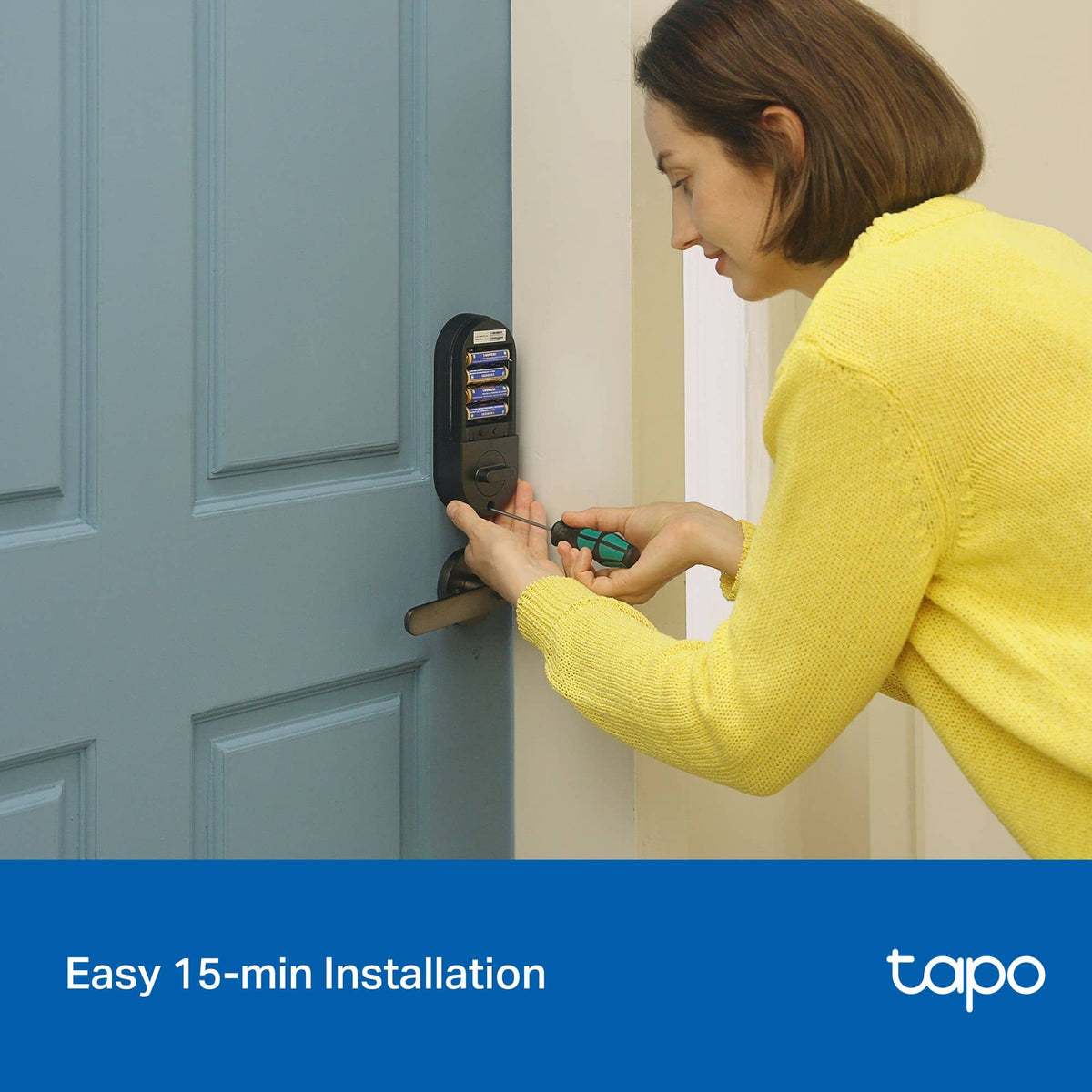 TP-Link - Tapo DL100 Smart Wi-Fi Deadbolt Door Lock – Keyless Tactile Buttons, App-Controlled Custom Access, Fits Standard Doors - Black