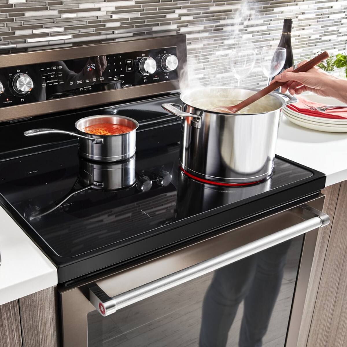 KitchenAid - 30 in. Wide 3 elements 6.4 cu. ft. Self-Cleaning Freestanding Electric Convection Range - Black Stainless Steel