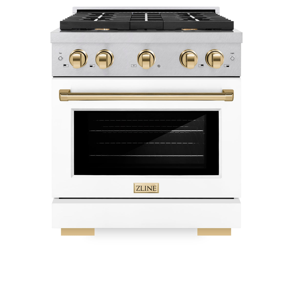 30 in. Wide 4 Burner ZLINE Autograph Paramount Satin Steel Gas Range with Gold Accents (SGRSZ-WM-30-G) - White Matte