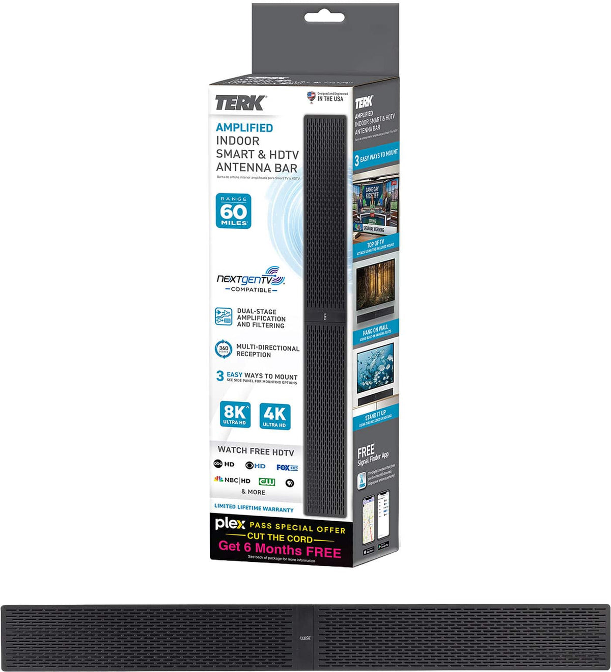TERK - AMPLIFIED SMART HDTV ANTENNA BAR - Black