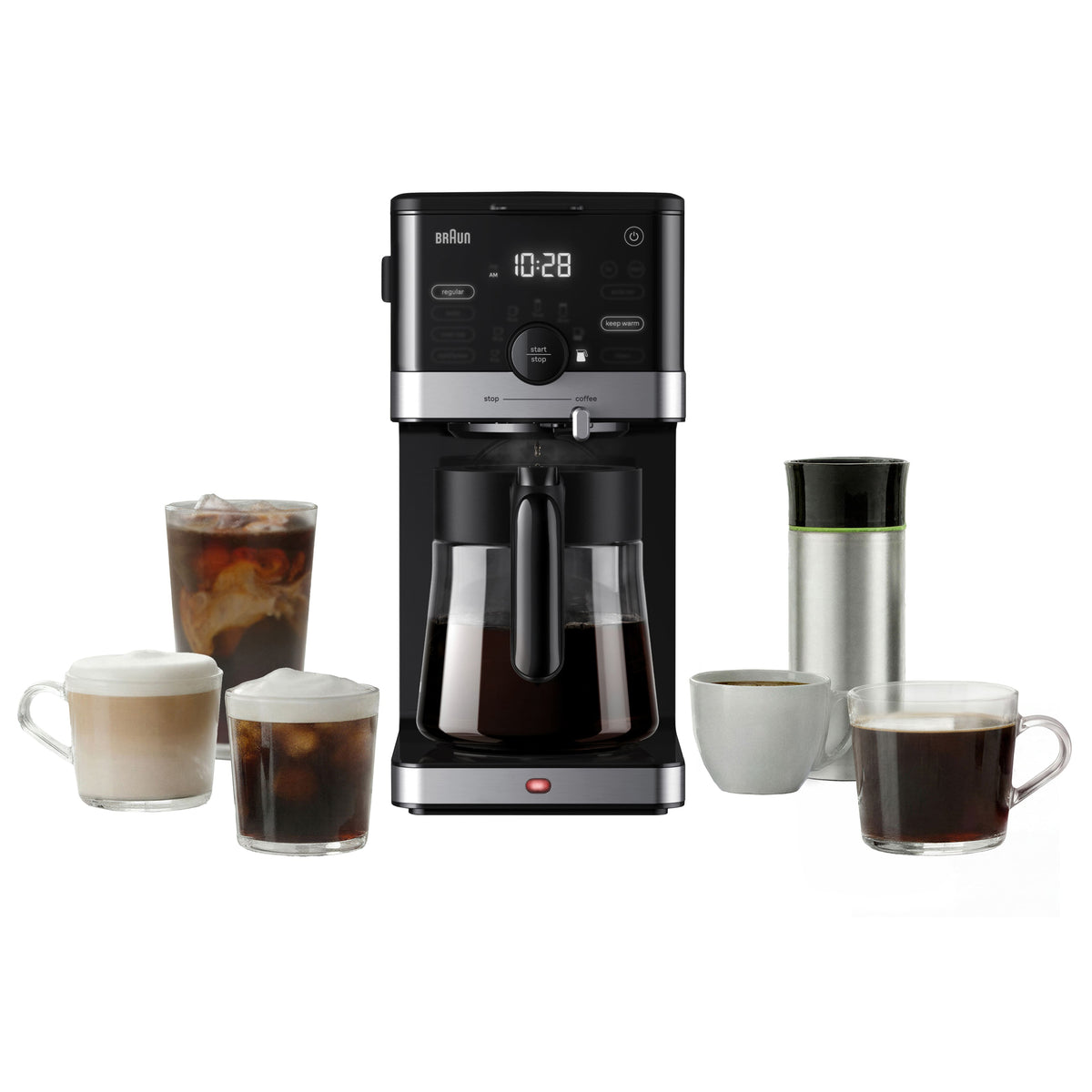 Braun - OptiBrew Pro 10 Cup Drip Coffee Maker with Milk Frother & Cold Brew - Stainless Steel