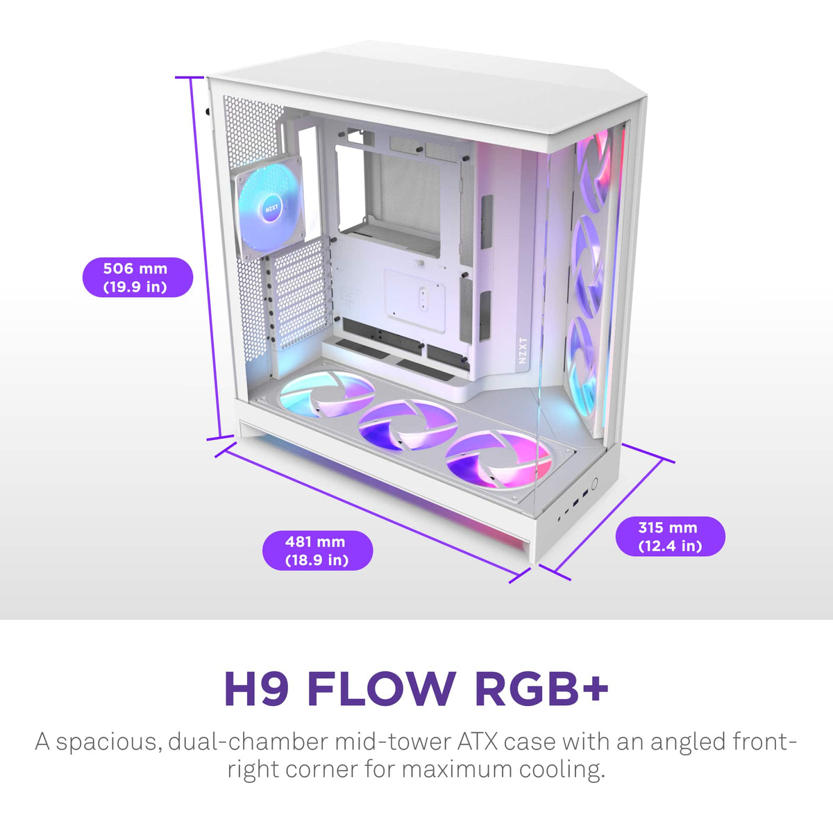 NZXT - H9 Flow+ RGB 2025 ATX Mid-Tower Dual-Chamber PC Case - White