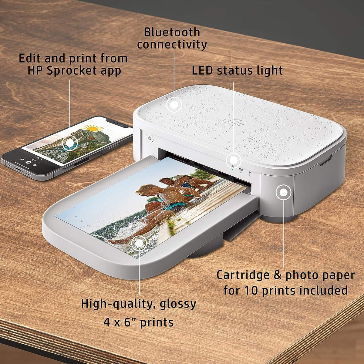 HP - Sprocket Studio Plus WiFi Photo Printer, Compatible with iOS and Android - White