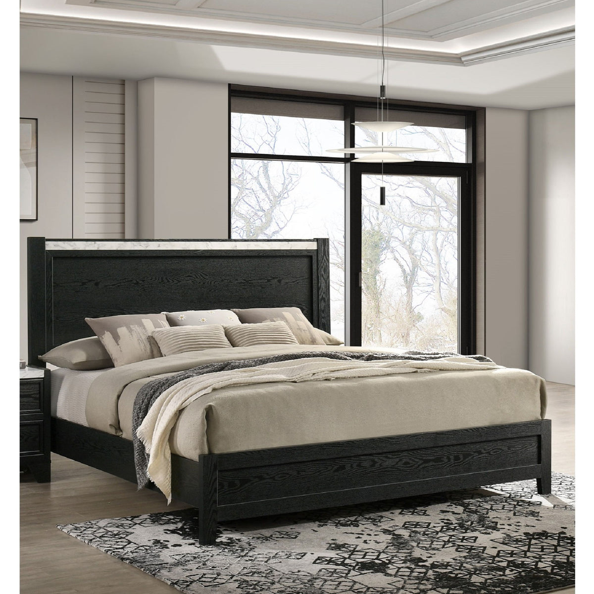 Contemporary Panel Bed With Accents