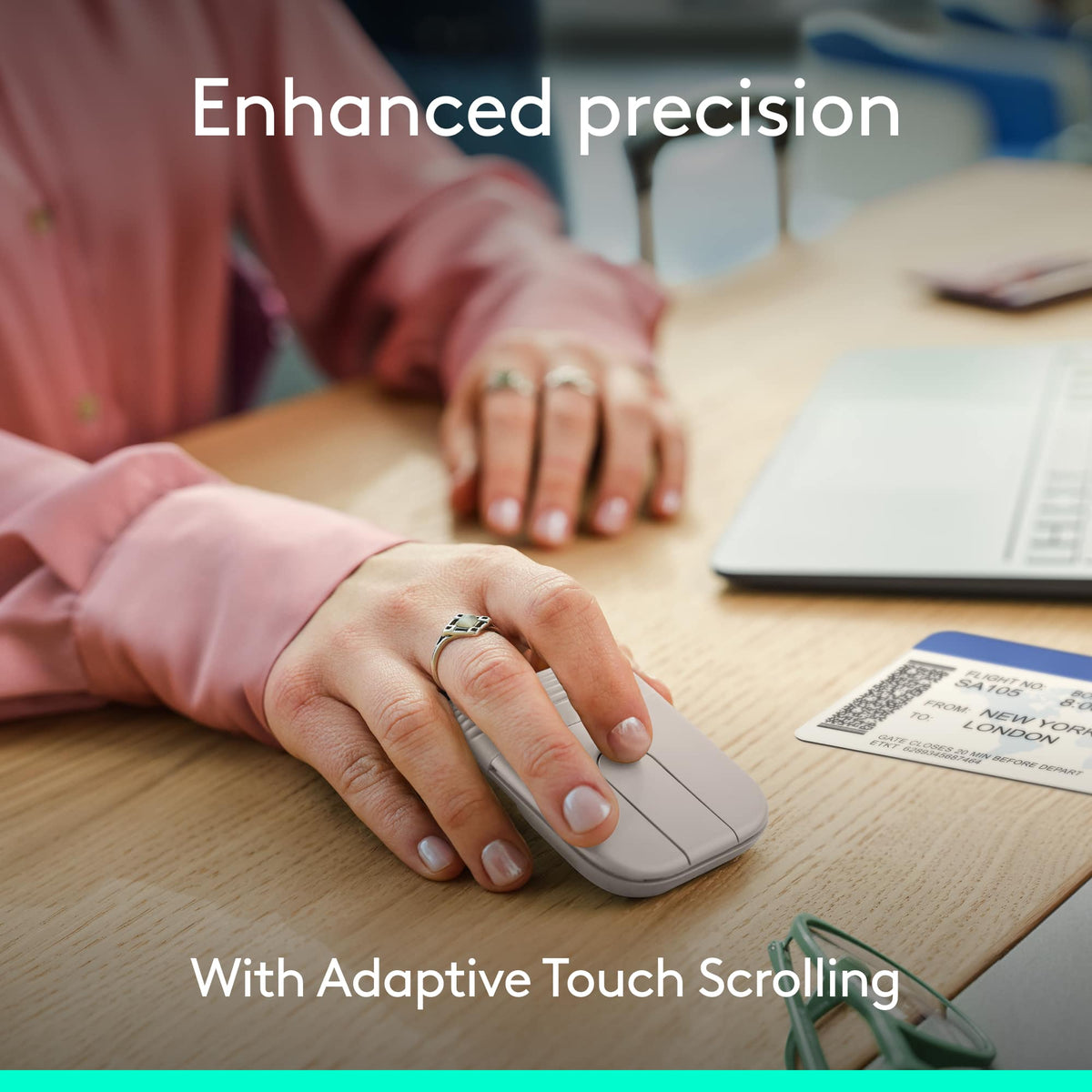 Logitech - Mobi Fold Ultra-Portable Travel Bluetooth Mouse with Touch Scroll and Quiet Clicks - Wireless - Sand