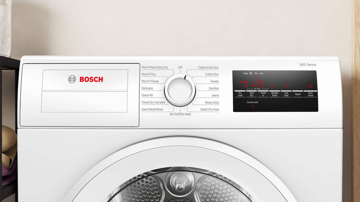 Bosch - 300 Series 4 Cu. Ft. Stackable Smart Electric Dryer with Wrinkle Block - White